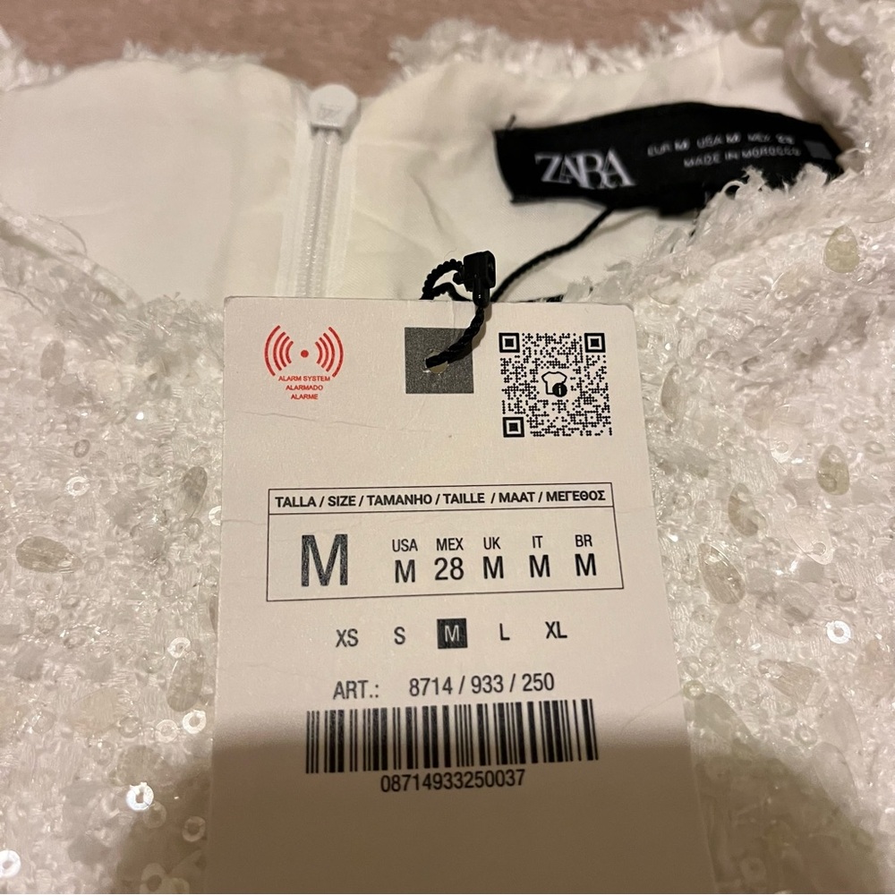 Zara white sequins fringed short sleeve shift mini dress - Picture 12 of 14